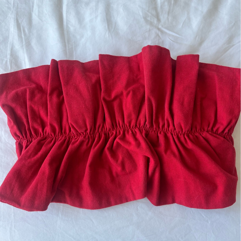red strapless top